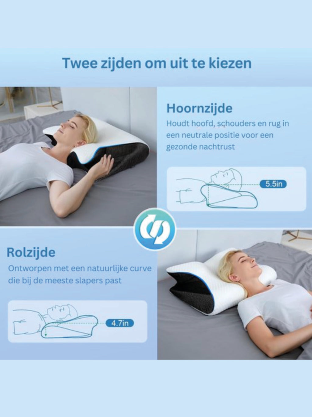 Nexora™ - Ergonomisch slaapkussen voor betere nek- en schouder ondersteuning incl. wasbare kussenhoes
