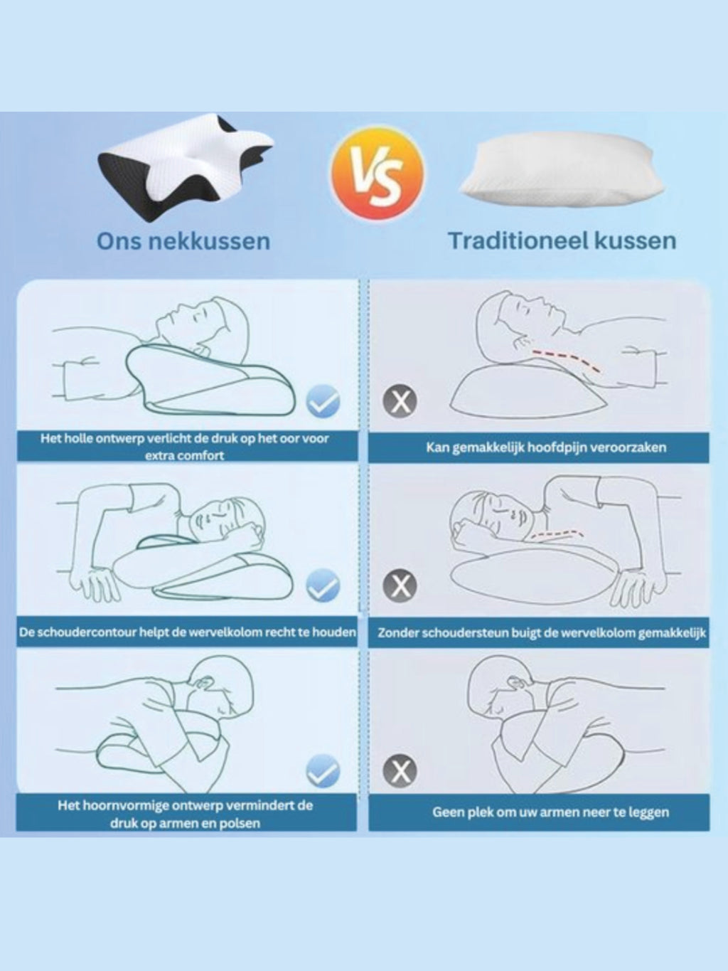 Nexora™ - Ergonomisch slaapkussen voor betere nek- en schouder ondersteuning incl. wasbare kussenhoes