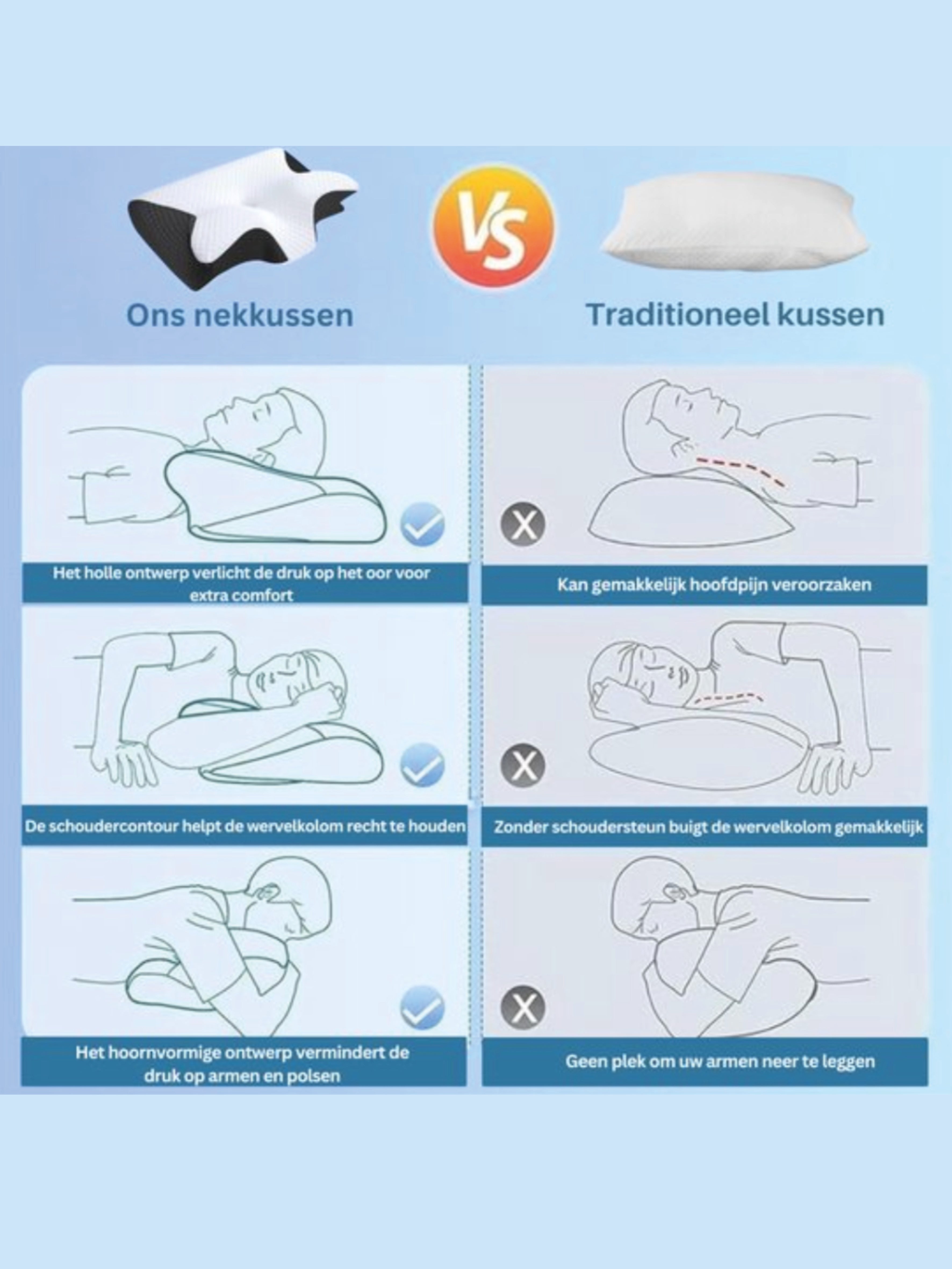 Nexora™ - Ergonomisch slaapkussen voor betere nek- en schouder ondersteuning incl. wasbare kussenhoes